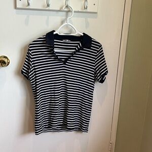 Navy Striped Short Sleeve Women's Top